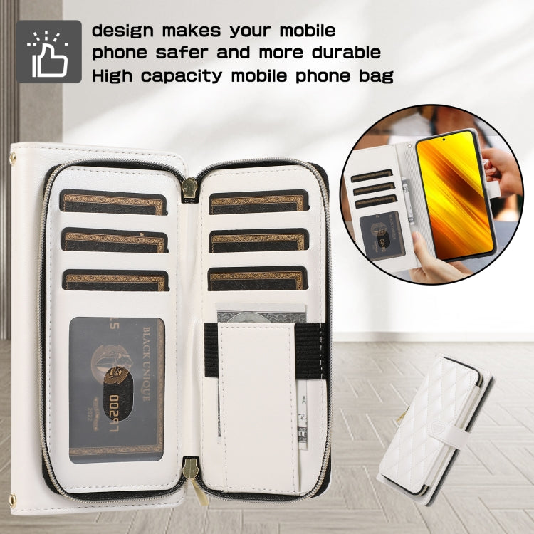 For Xiaomi Poco X3 NFC Rhombic Full Zipper Wallet Leather Phone Case