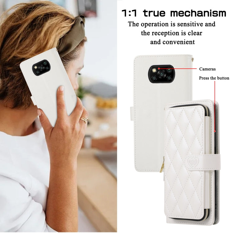 For Xiaomi Poco X3 NFC Rhombic Full Zipper Wallet Leather Phone Case