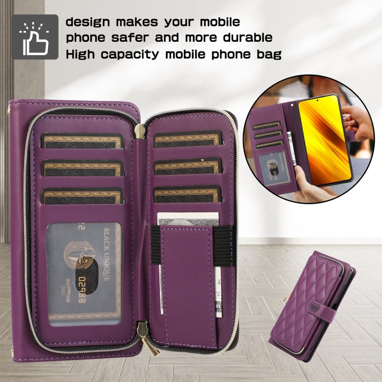 For Xiaomi Poco X3 NFC Rhombic Full Zipper Wallet Leather Phone Case