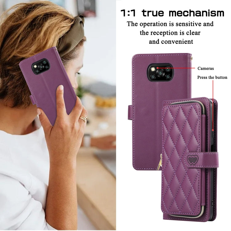 For Xiaomi Poco X3 NFC Rhombic Full Zipper Wallet Leather Phone Case
