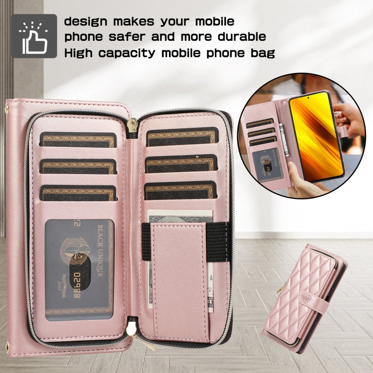 For Xiaomi Poco X3 NFC Rhombic Full Zipper Wallet Leather Phone Case