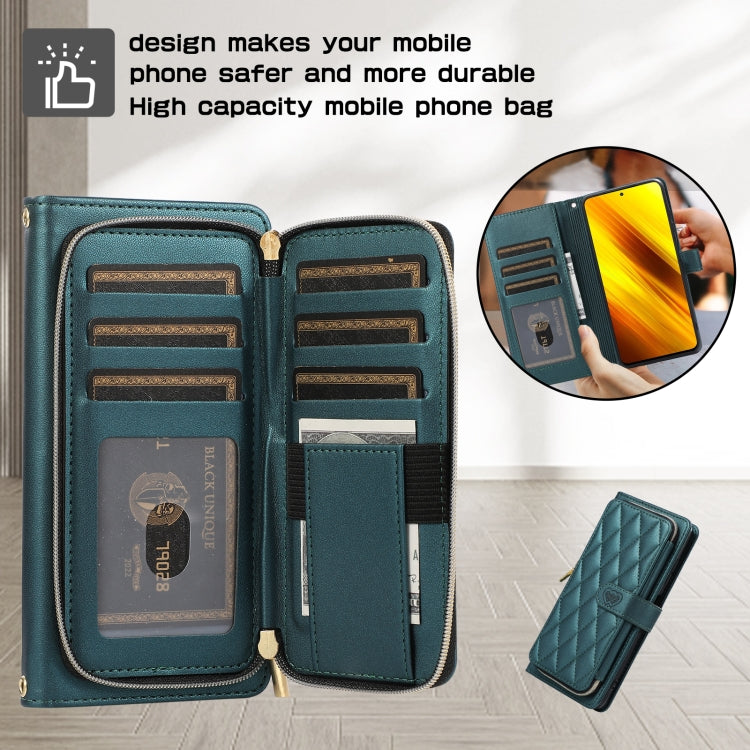 For Xiaomi Poco X3 NFC Rhombic Full Zipper Wallet Leather Phone Case