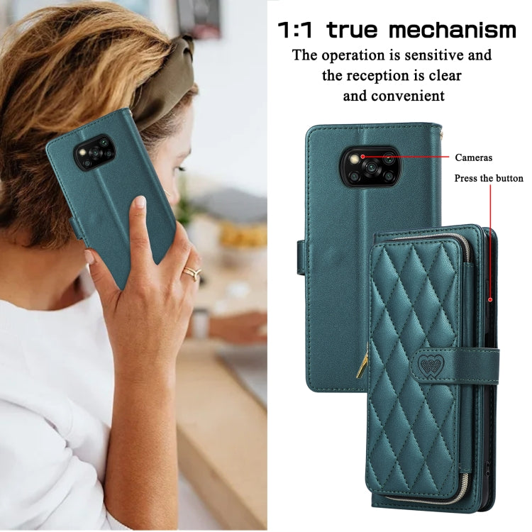 For Xiaomi Poco X3 NFC Rhombic Full Zipper Wallet Leather Phone Case