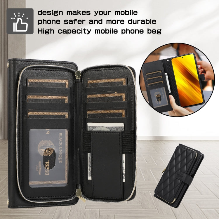 For Xiaomi Poco X3 NFC Rhombic Full Zipper Wallet Leather Phone Case