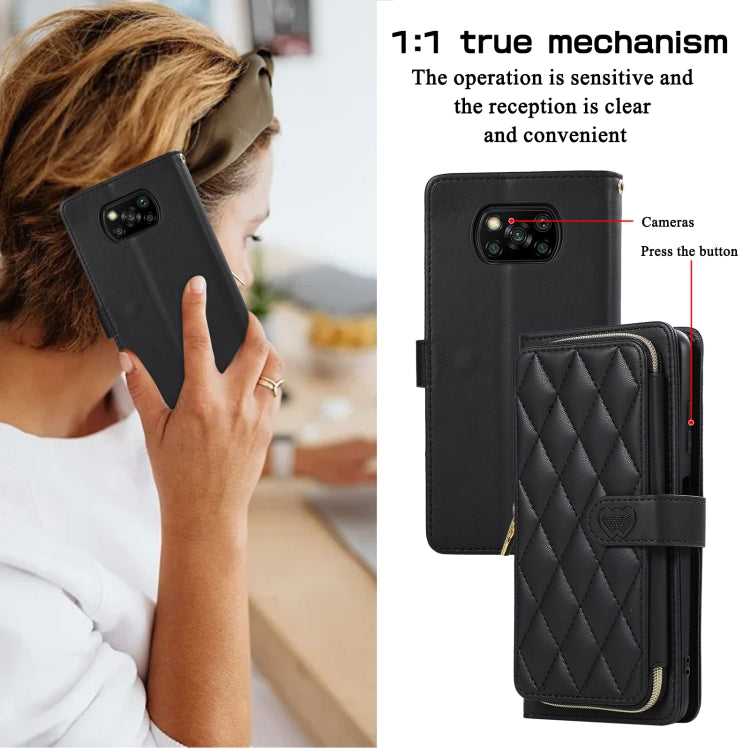For Xiaomi Poco X3 NFC Rhombic Full Zipper Wallet Leather Phone Case