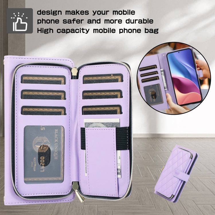For Redmi K40 Rhombic Full Zipper Wallet Leather Phone Case