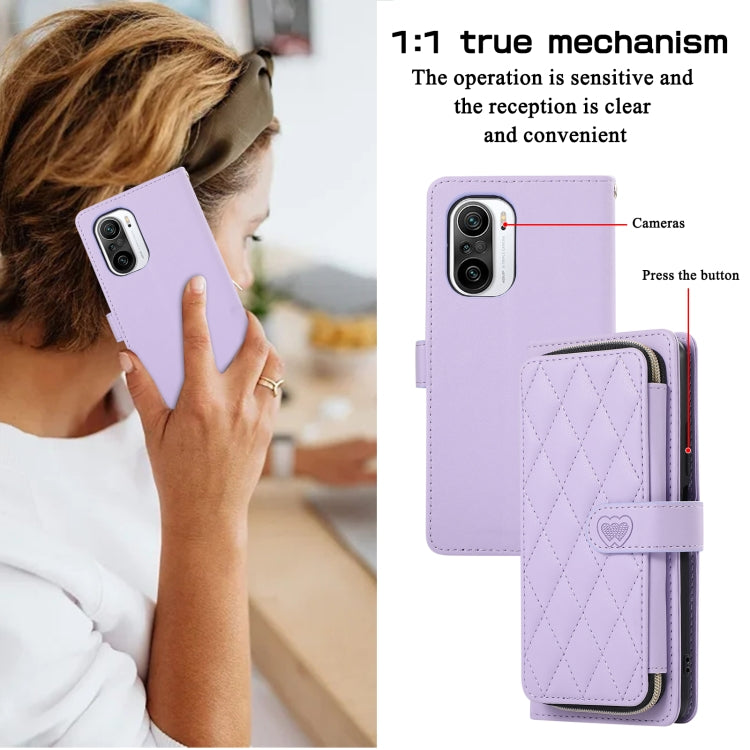 For Redmi K40 Rhombic Full Zipper Wallet Leather Phone Case