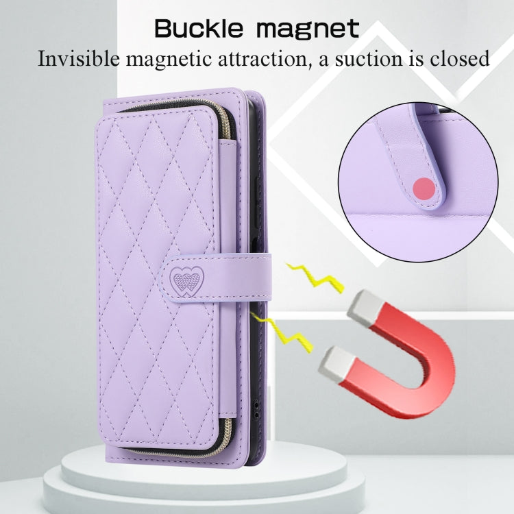 For Redmi K40 Rhombic Full Zipper Wallet Leather Phone Case