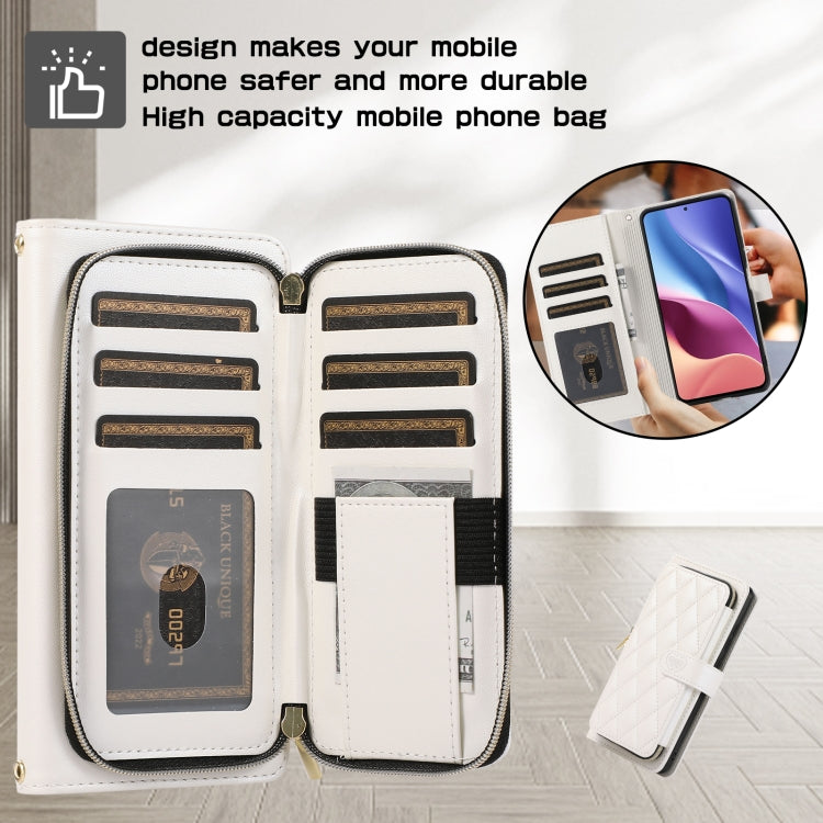 For Redmi K40 Rhombic Full Zipper Wallet Leather Phone Case