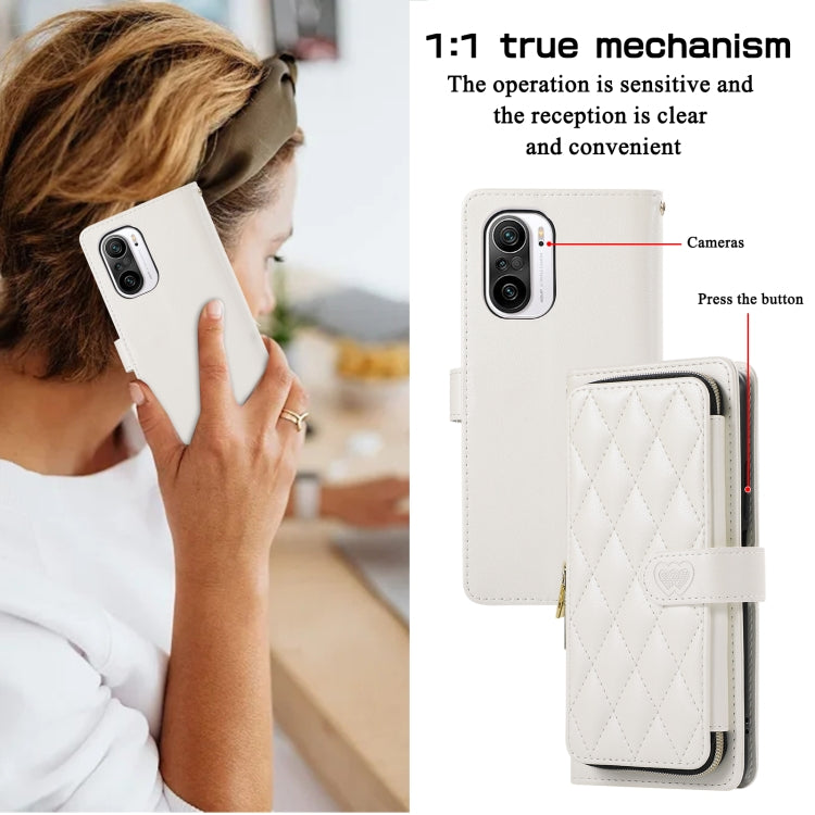 For Redmi K40 Rhombic Full Zipper Wallet Leather Phone Case