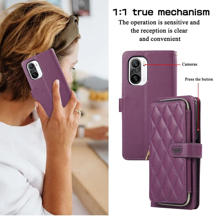 For Redmi K40 Rhombic Full Zipper Wallet Leather Phone Case
