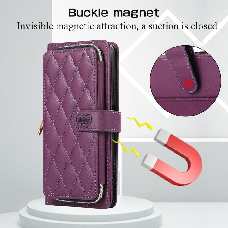 For Redmi K40 Rhombic Full Zipper Wallet Leather Phone Case
