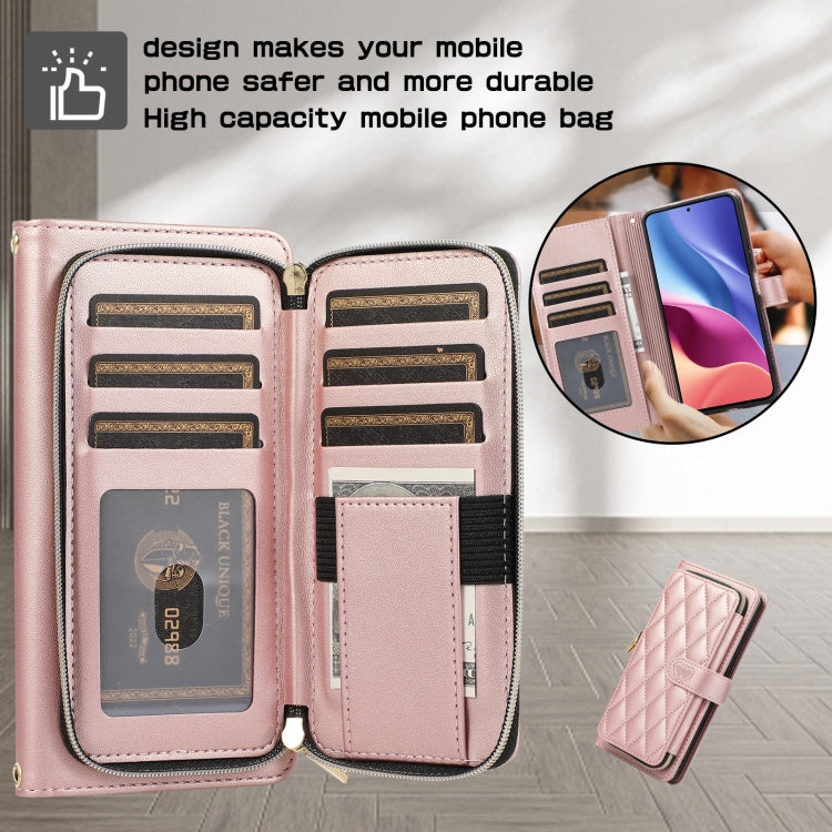 For Redmi K40 Rhombic Full Zipper Wallet Leather Phone Case