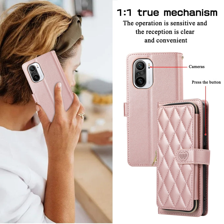 For Redmi K40 Rhombic Full Zipper Wallet Leather Phone Case