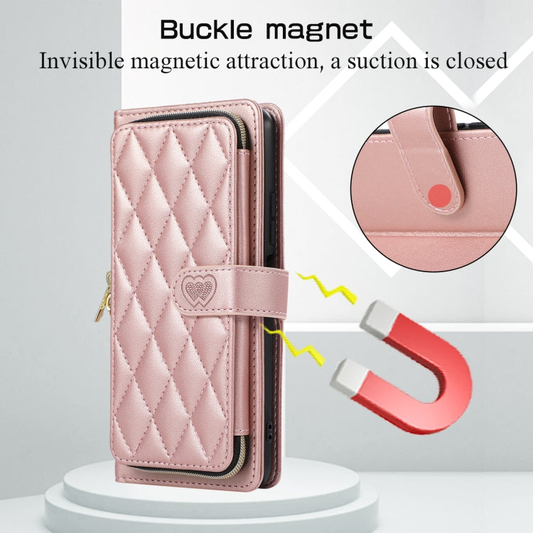 For Redmi K40 Rhombic Full Zipper Wallet Leather Phone Case
