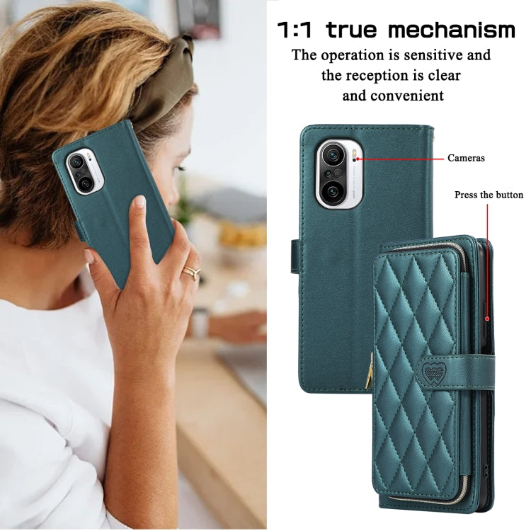 For Redmi K40 Rhombic Full Zipper Wallet Leather Phone Case