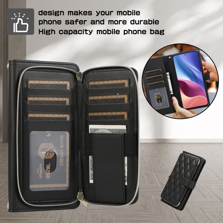 For Redmi K40 Rhombic Full Zipper Wallet Leather Phone Case