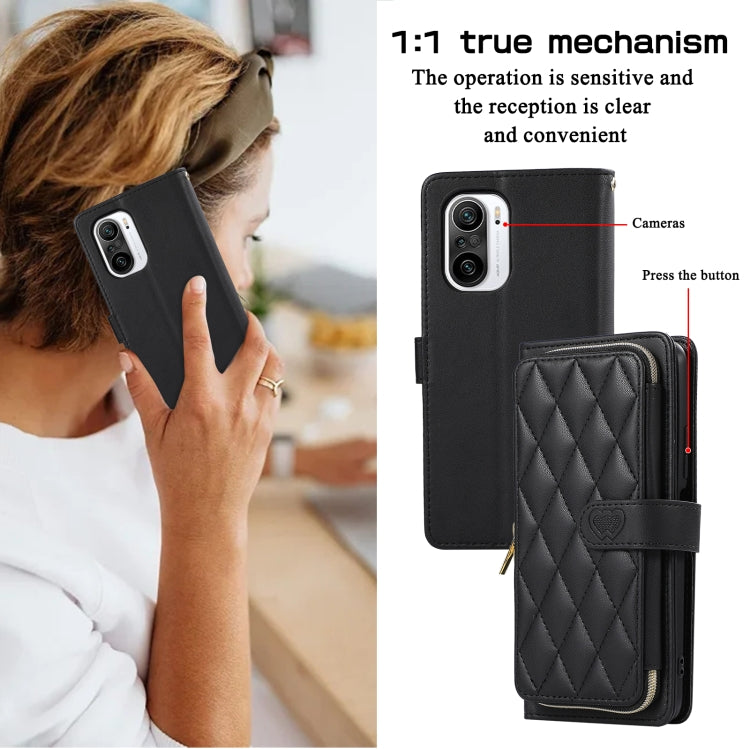 For Redmi K40 Rhombic Full Zipper Wallet Leather Phone Case