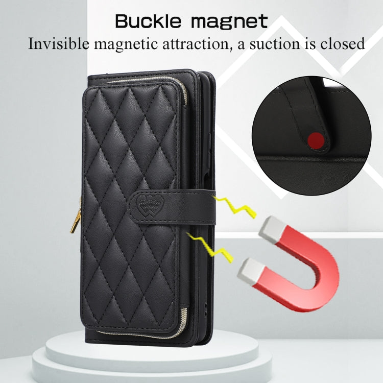 For Redmi K40 Rhombic Full Zipper Wallet Leather Phone Case
