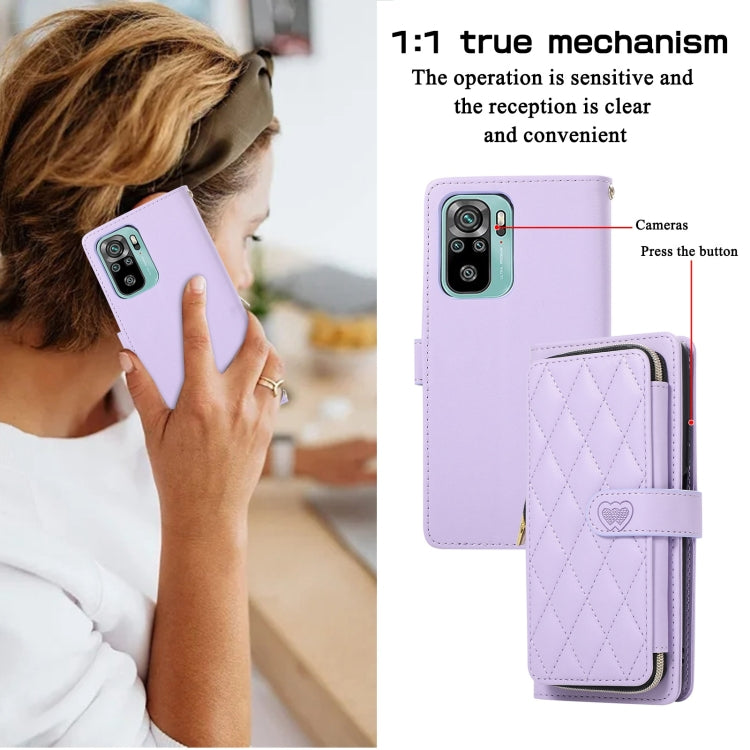 For Redmi Note 10 / 10S Rhombic Full Zipper Wallet Leather Phone Case