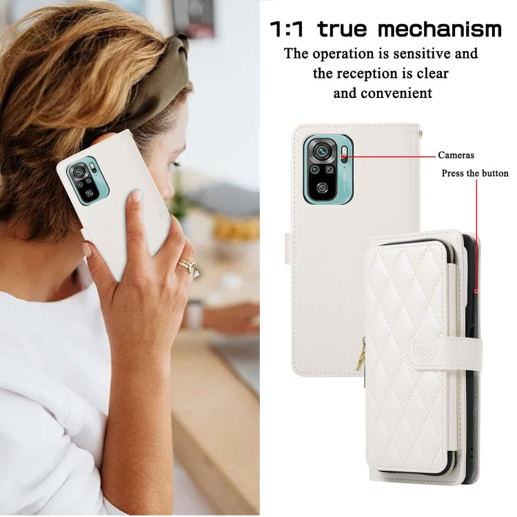 For Redmi Note 10 / 10S Rhombic Full Zipper Wallet Leather Phone Case