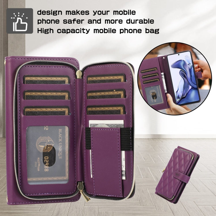 For Redmi Note 10 / 10S Rhombic Full Zipper Wallet Leather Phone Case