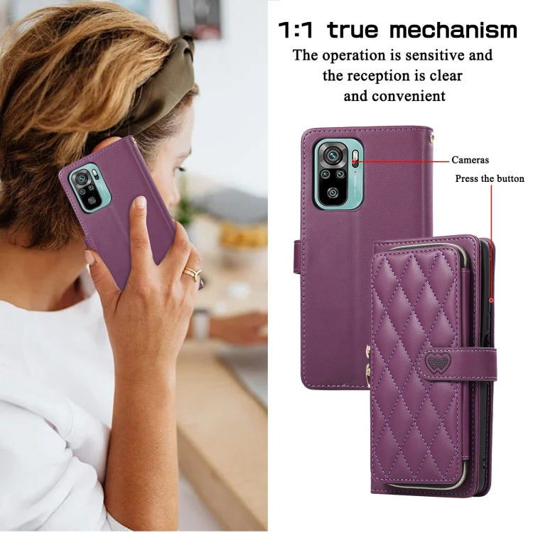 For Redmi Note 10 / 10S Rhombic Full Zipper Wallet Leather Phone Case