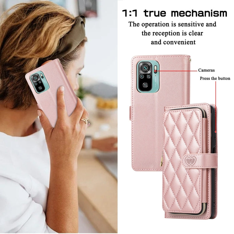 For Redmi Note 10 / 10S Rhombic Full Zipper Wallet Leather Phone Case