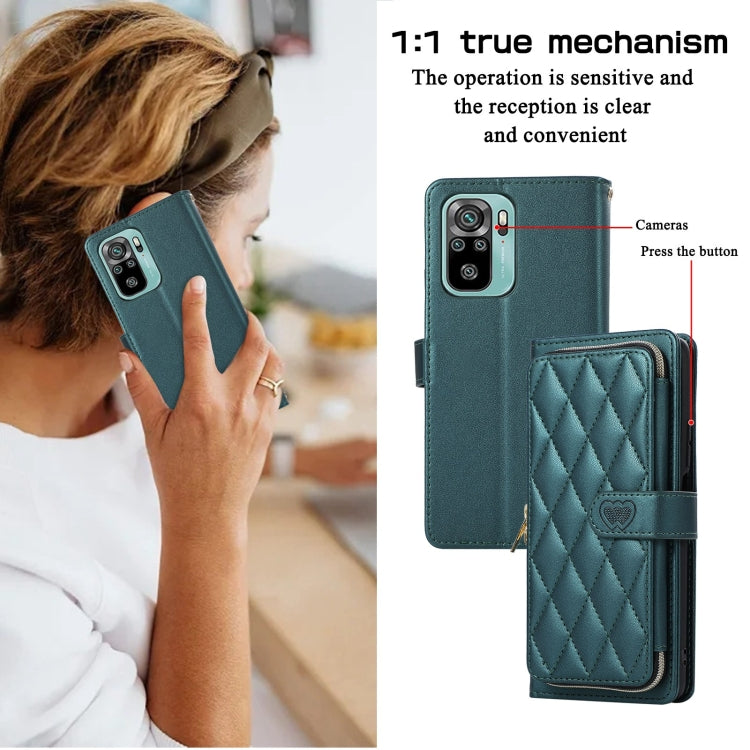 For Redmi Note 10 / 10S Rhombic Full Zipper Wallet Leather Phone Case