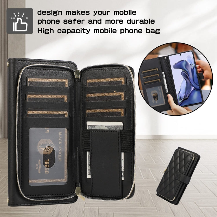 For Redmi Note 10 / 10S Rhombic Full Zipper Wallet Leather Phone Case