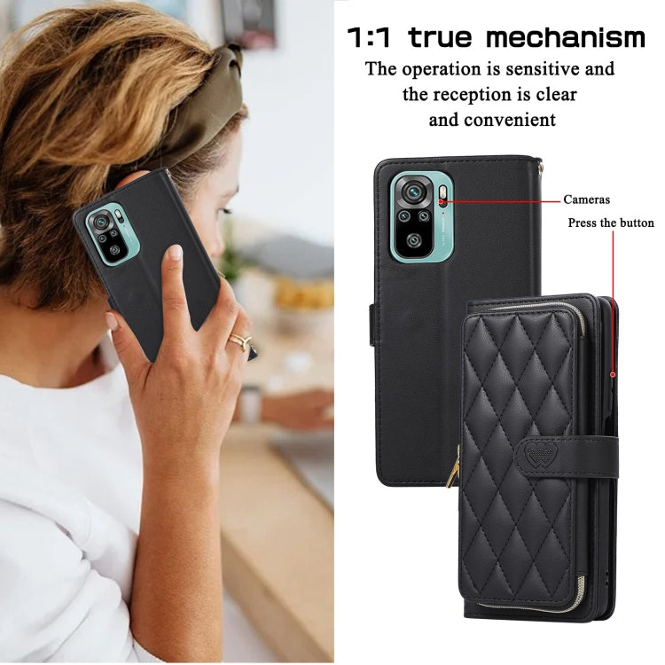 For Redmi Note 10 / 10S Rhombic Full Zipper Wallet Leather Phone Case
