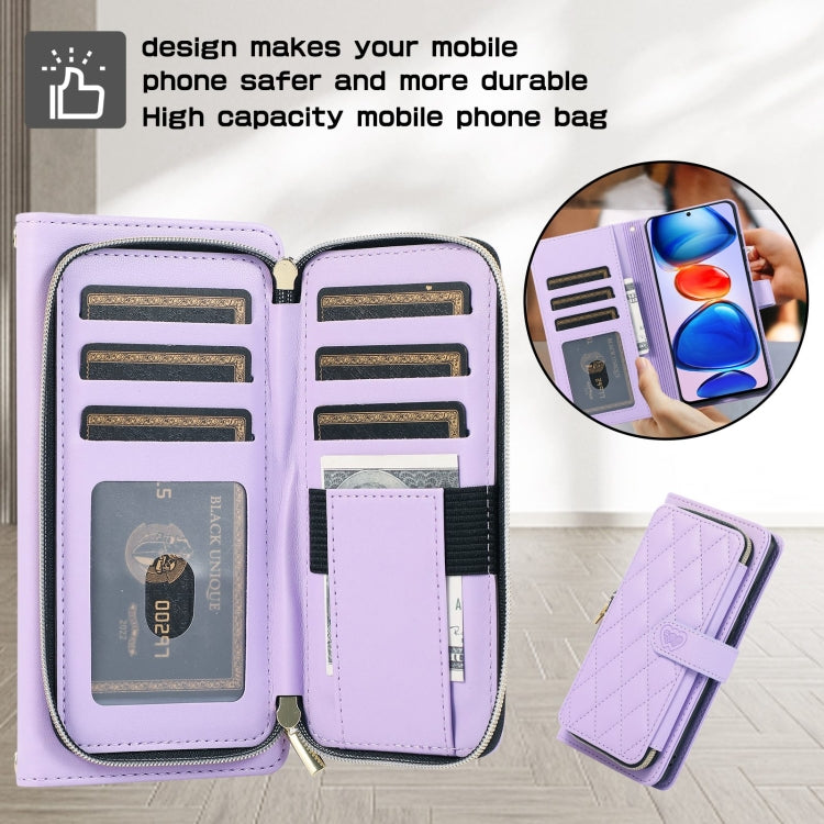 For Redmi Note 11 Pro Global Rhombic Full Zipper Wallet Leather Phone Case