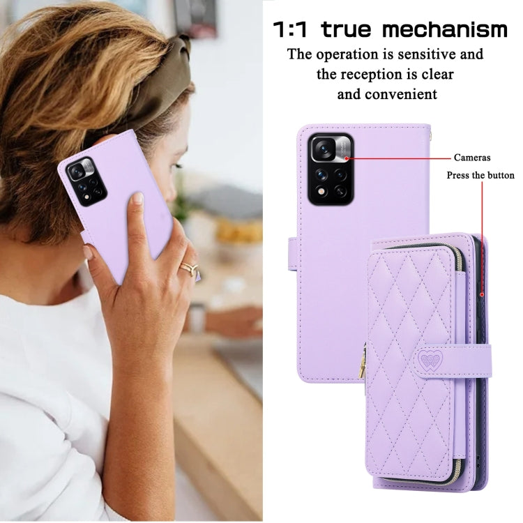 For Redmi Note 11 Pro Global Rhombic Full Zipper Wallet Leather Phone Case