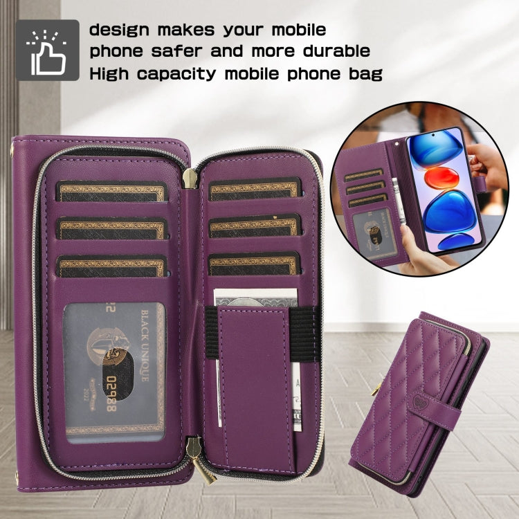 For Redmi Note 11 Pro Global Rhombic Full Zipper Wallet Leather Phone Case