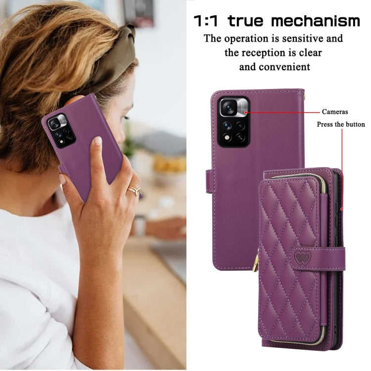 For Redmi Note 11 Pro Global Rhombic Full Zipper Wallet Leather Phone Case