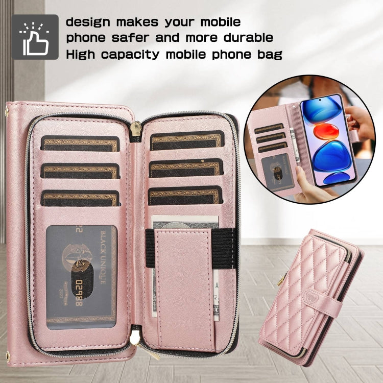 For Redmi Note 11 Pro Global Rhombic Full Zipper Wallet Leather Phone Case