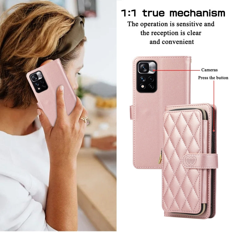 For Redmi Note 11 Pro Global Rhombic Full Zipper Wallet Leather Phone Case