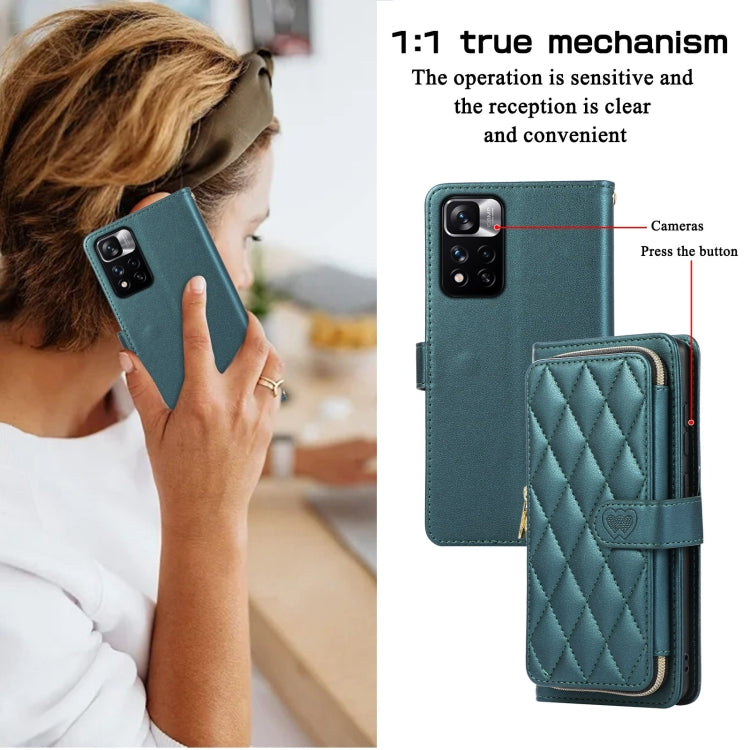 For Redmi Note 11 Pro Global Rhombic Full Zipper Wallet Leather Phone Case