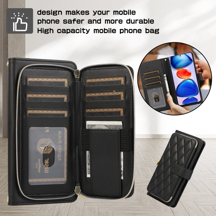 For Redmi Note 11 Pro Global Rhombic Full Zipper Wallet Leather Phone Case