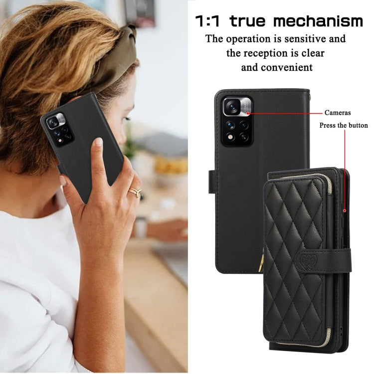 For Redmi Note 11 Pro Global Rhombic Full Zipper Wallet Leather Phone Case