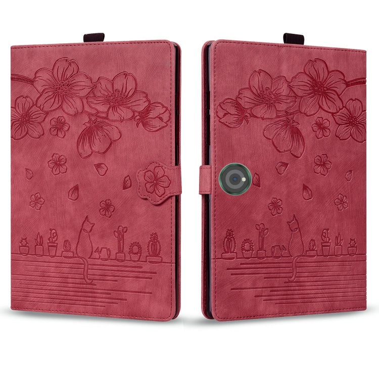 For OnePlus Pad / Pad Pro 12.1 Cartoon Sakura Cat Embossed Leather Tablet Case
