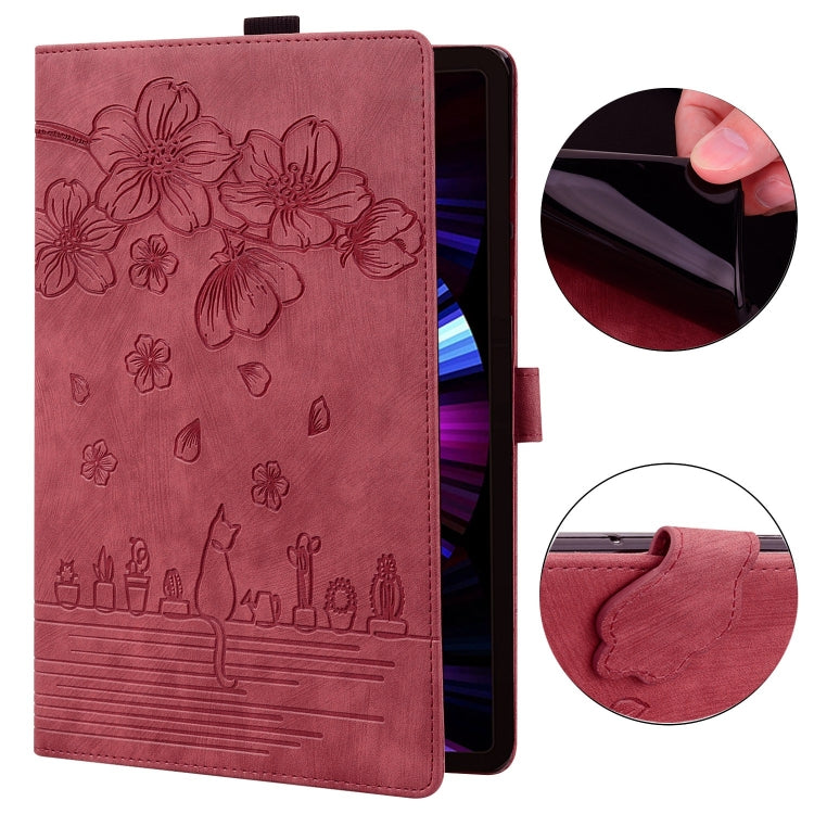 For OnePlus Pad / Pad Pro 12.1 Cartoon Sakura Cat Embossed Leather Tablet Case