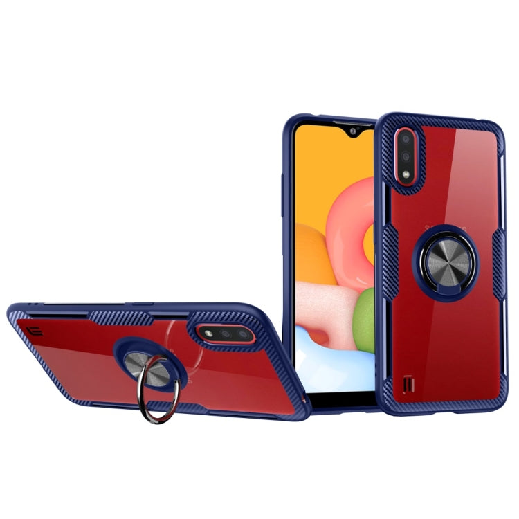 For Samsung Galaxy A01 Shockproof Transparent TPU + Acrylic Protective Case with Ring Holder