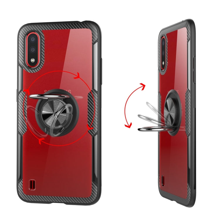 For Samsung Galaxy A01 Shockproof Transparent TPU + Acrylic Protective Case with Ring Holder
