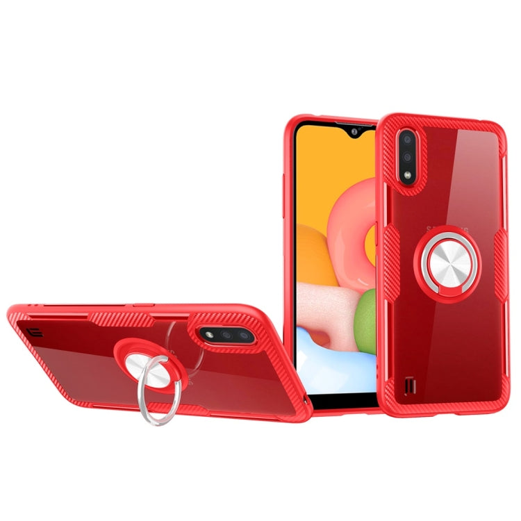For Samsung Galaxy A01 Shockproof Transparent TPU + Acrylic Protective Case with Ring Holder