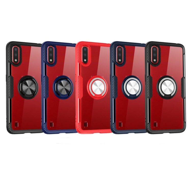 For Samsung Galaxy A01 Shockproof Transparent TPU + Acrylic Protective Case with Ring Holder