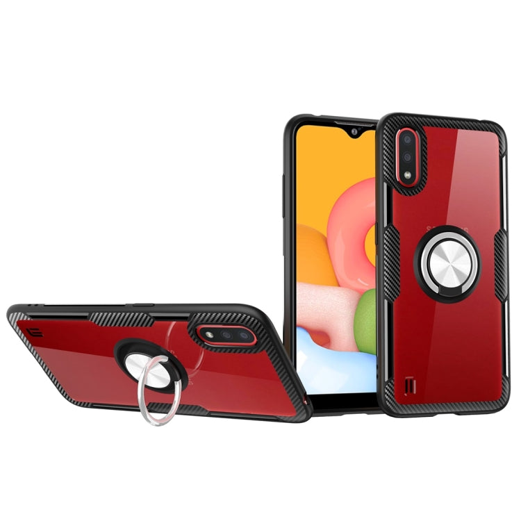 For Samsung Galaxy A01 Shockproof Transparent TPU + Acrylic Protective Case with Ring Holder