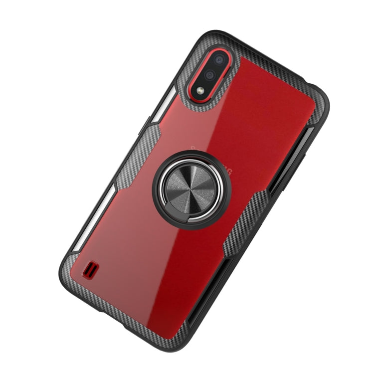 For Samsung Galaxy A01 Shockproof Transparent TPU + Acrylic Protective Case with Ring Holder
