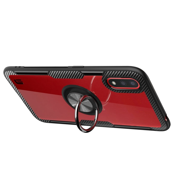 For Samsung Galaxy A01 Shockproof Transparent TPU + Acrylic Protective Case with Ring Holder