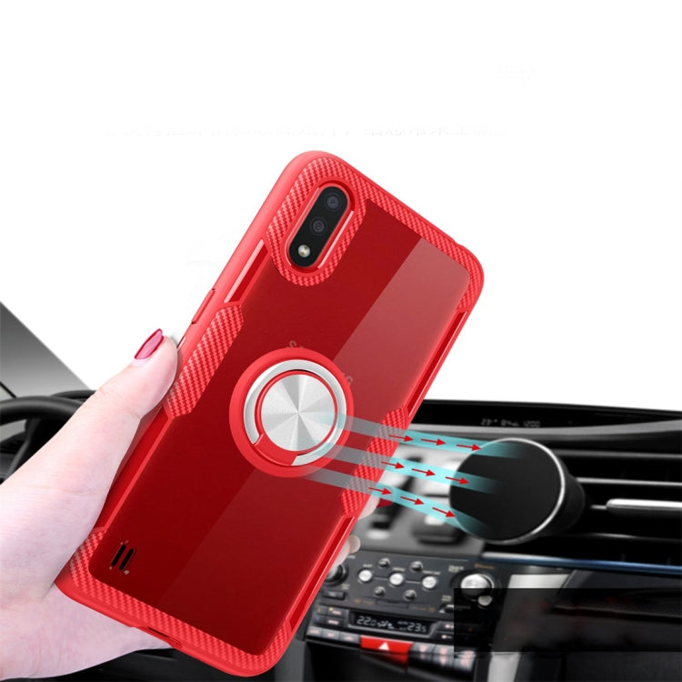 For Samsung Galaxy A01 Shockproof Transparent TPU + Acrylic Protective Case with Ring Holder